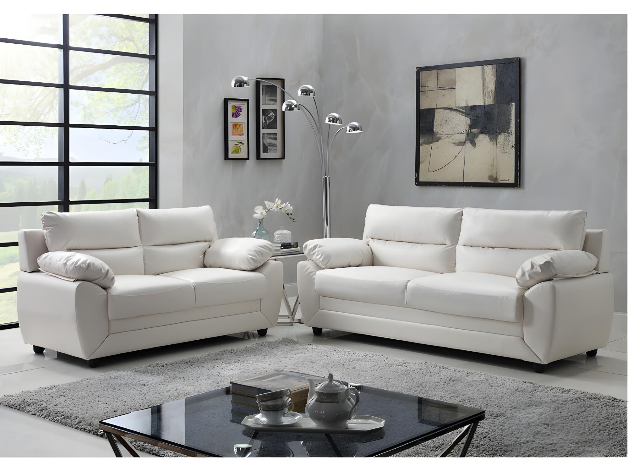 Canapés 3 places et 2 places en simili - Blanc