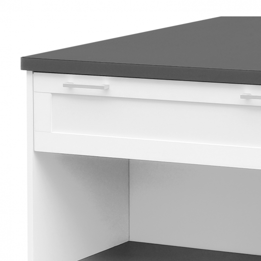 Miniature : Ilot Central Mange-Debout 4 Personnes 130 Cm Blanc et Plateau Gris