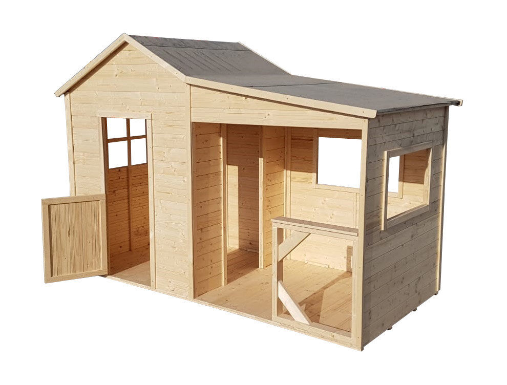 Maisonnette Enfant en Bois Avec 2 Espaces Toit Bitumé