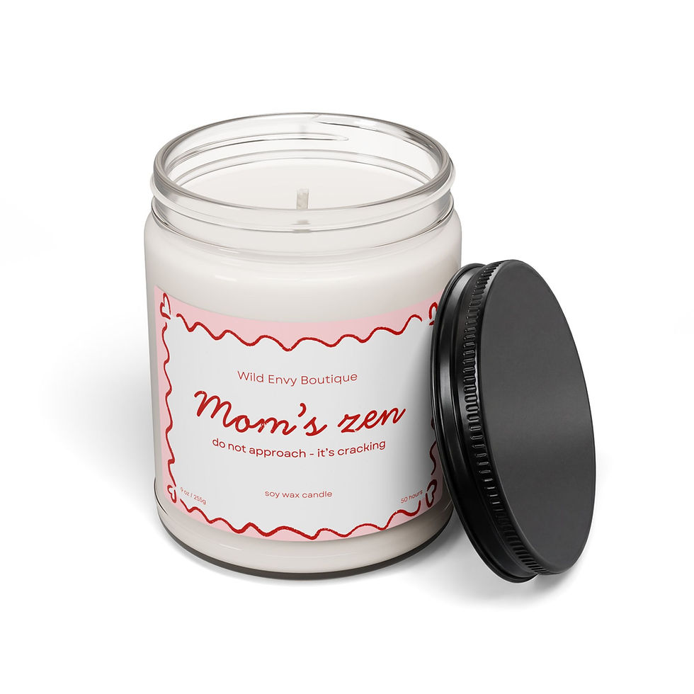 Thumbnail: Candle in jar with 'Mom's zen' label and open black lid