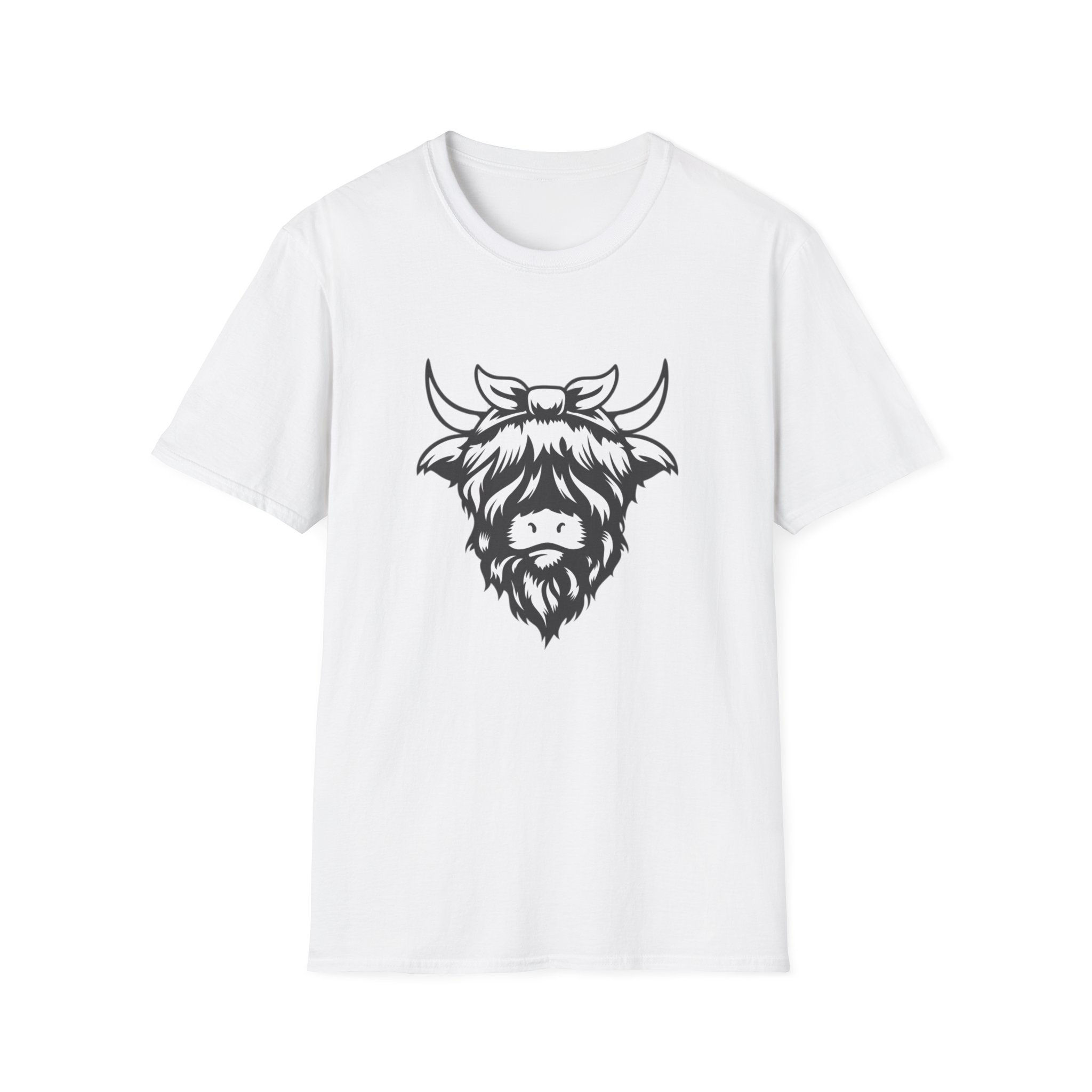 White t-shirt with Highland cow graphic