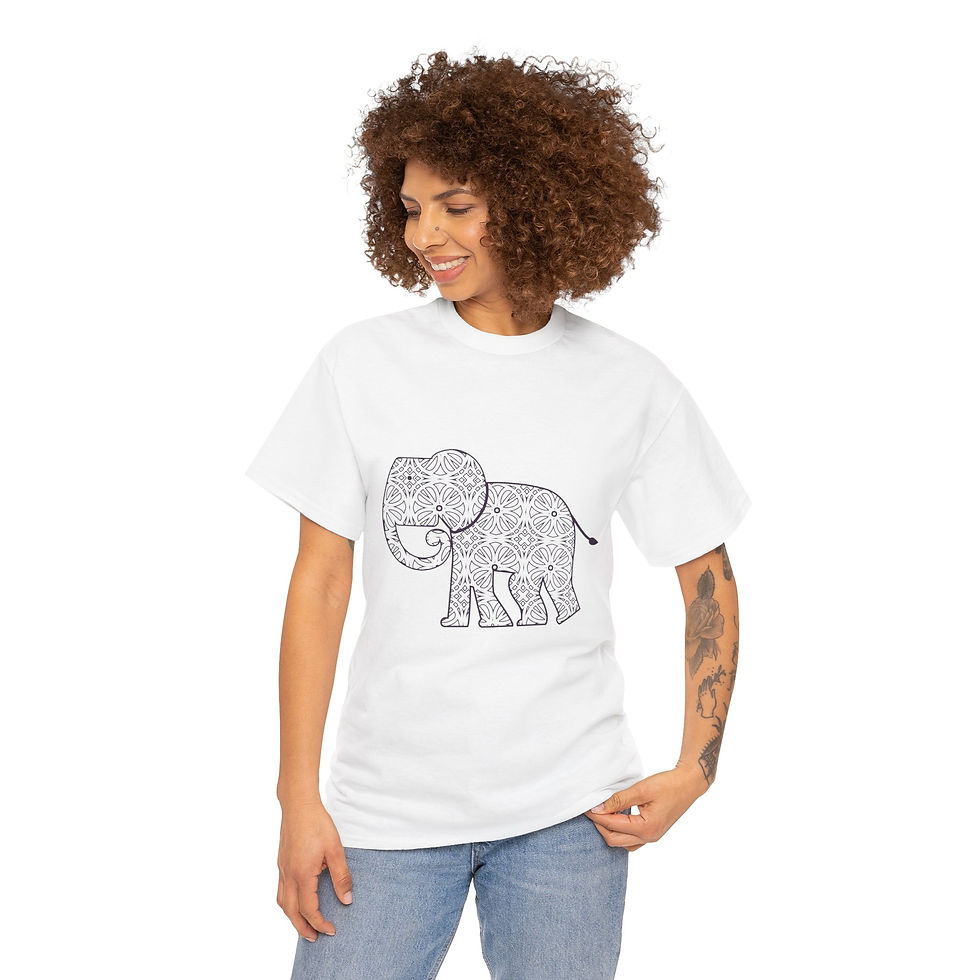 Thumbnail: White casual top with elephant drawing