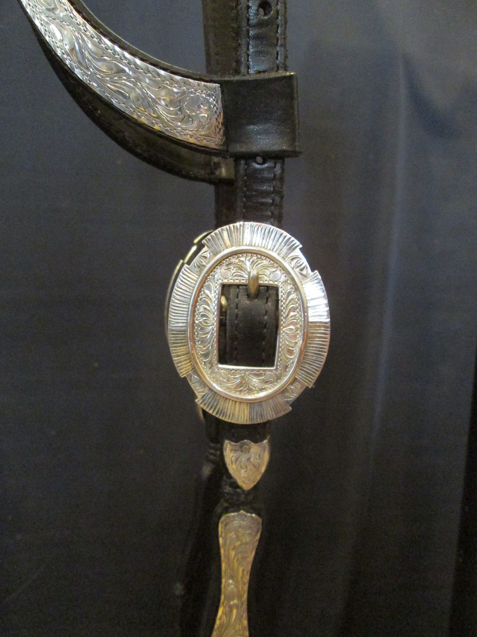 Thumbnail: Black Broken Horn Sterling Overlay Headstall