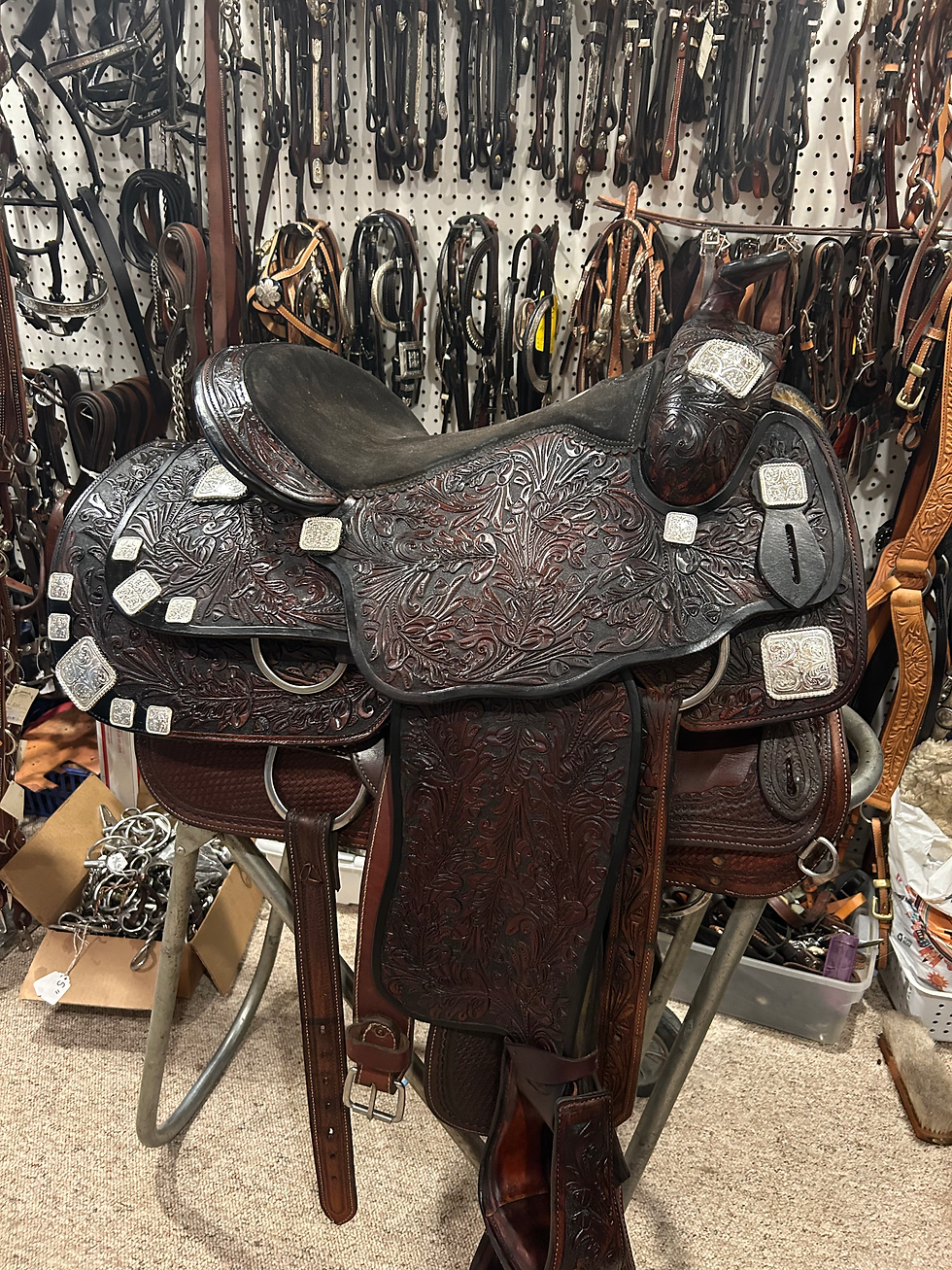Thumbnail: 16.5" Alamo Show Saddle, New Antique oil & New Silver - super nice