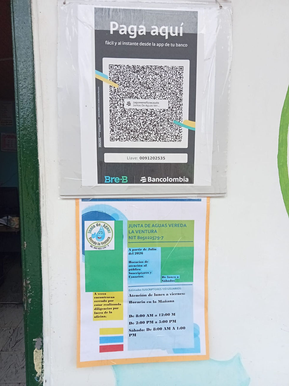 Canales para el pago de su factura: Presencial en efectivo en la oficina, por corresponsal bancario , por transferencia bancaria a  cuenta de ahorros 621 379345 11  llave Bre B  0091202535