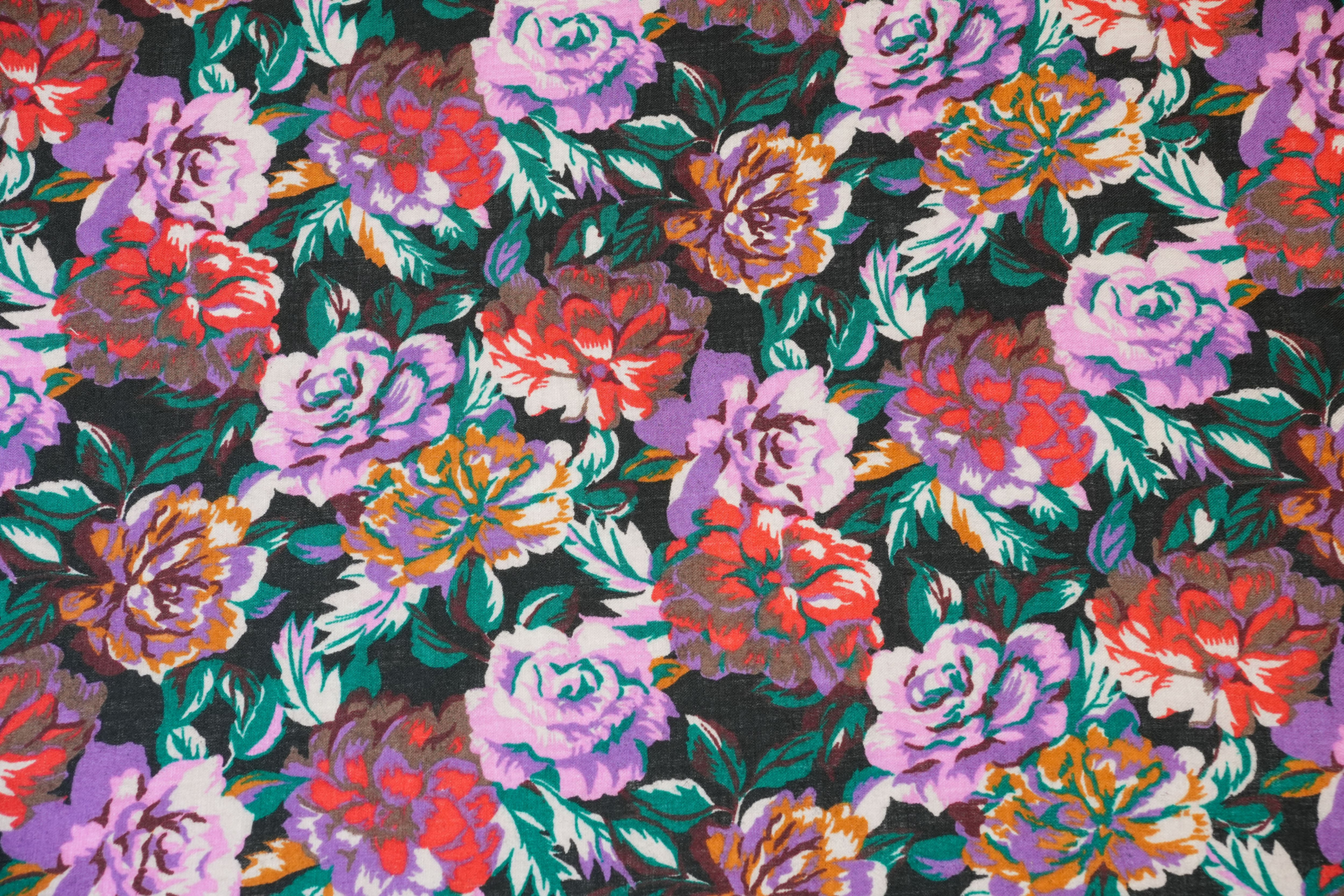 wool challis floral fabric closeup