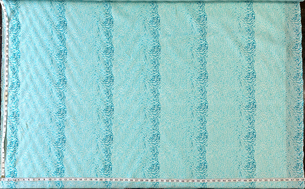 turquoise and teal speckled stripe linen with a tape measure