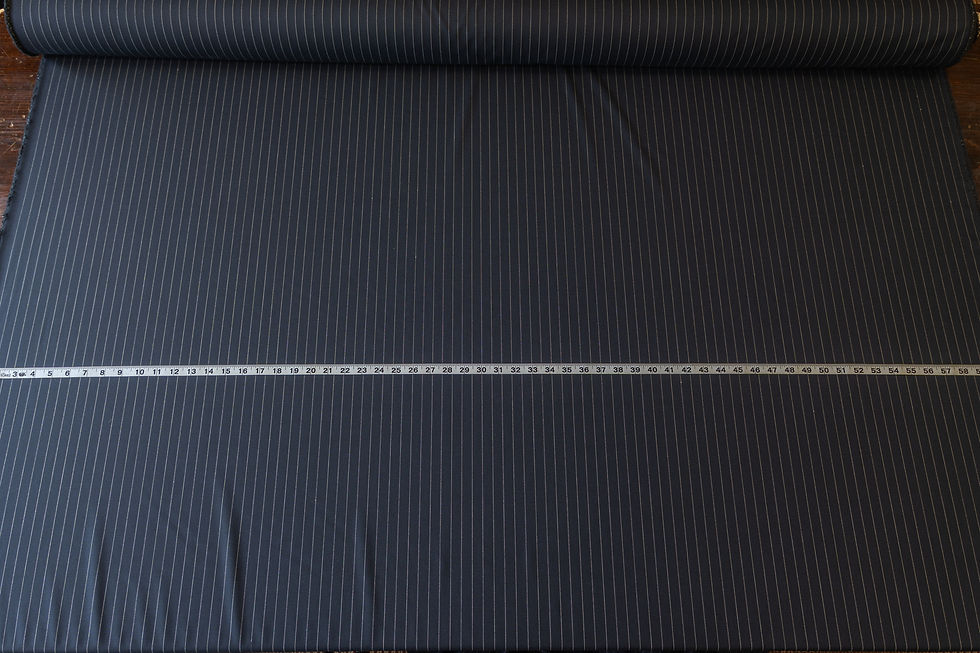 Thumbnail: navy and ivory pinstripe wool with tape measure