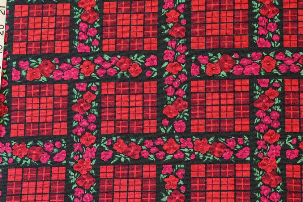 vintage rayon wool fabric basketweave in red and black