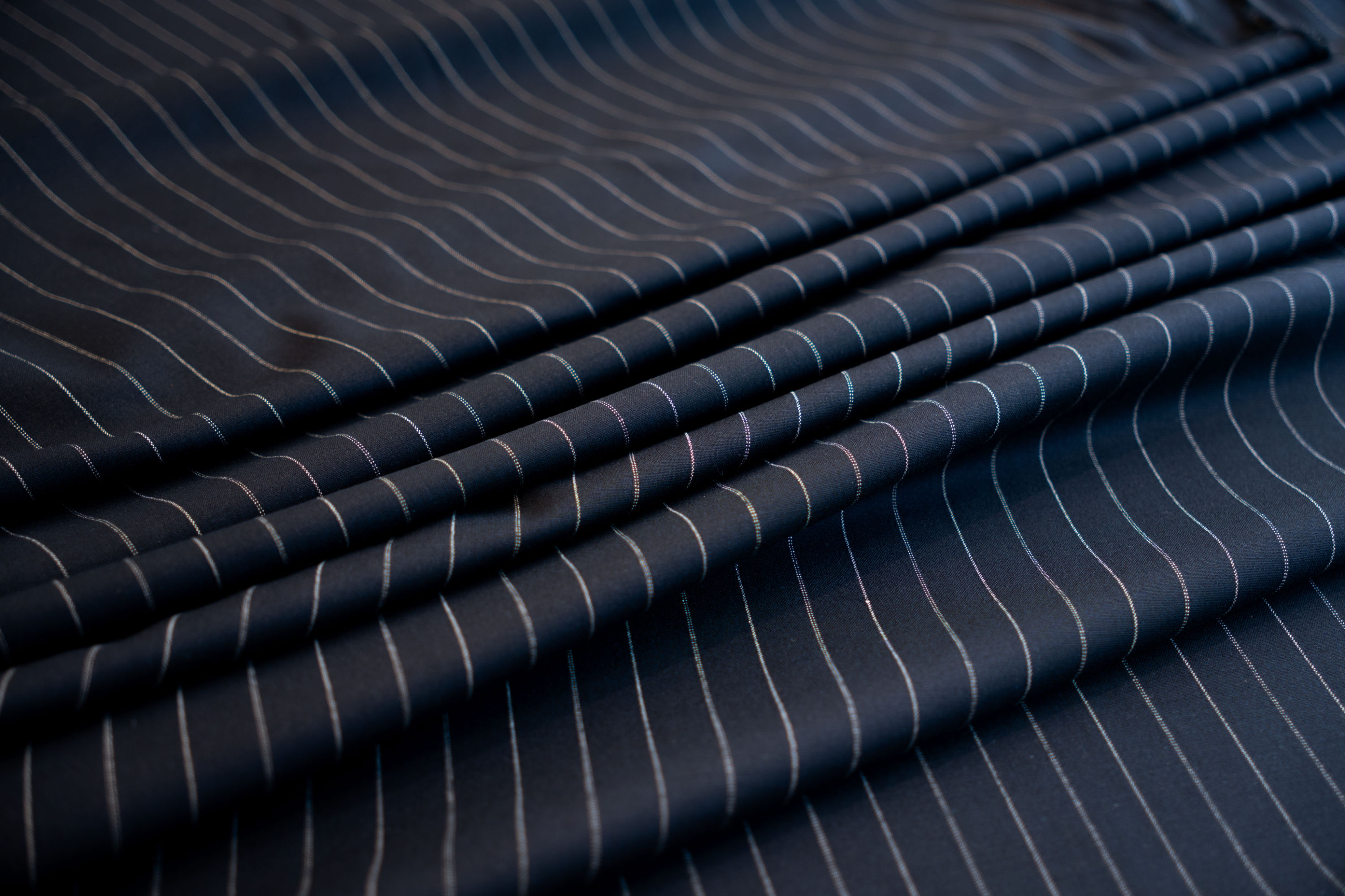 navy and white wool stripe folded