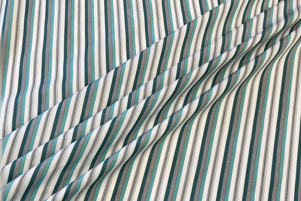 Thumbnail: folded white, green, black cotton stripe fabric