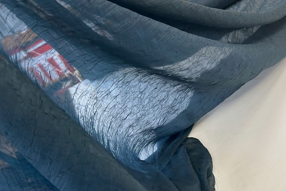 Thumbnail: sheer draped fabric in teal blue