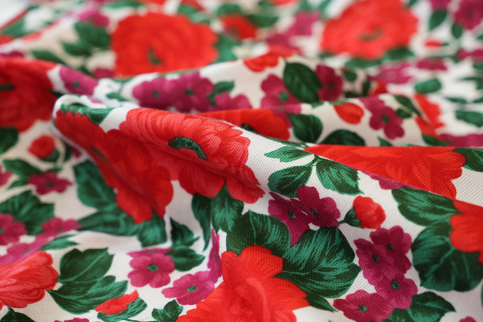 Thumbnail: red white and green floral cotton swirl