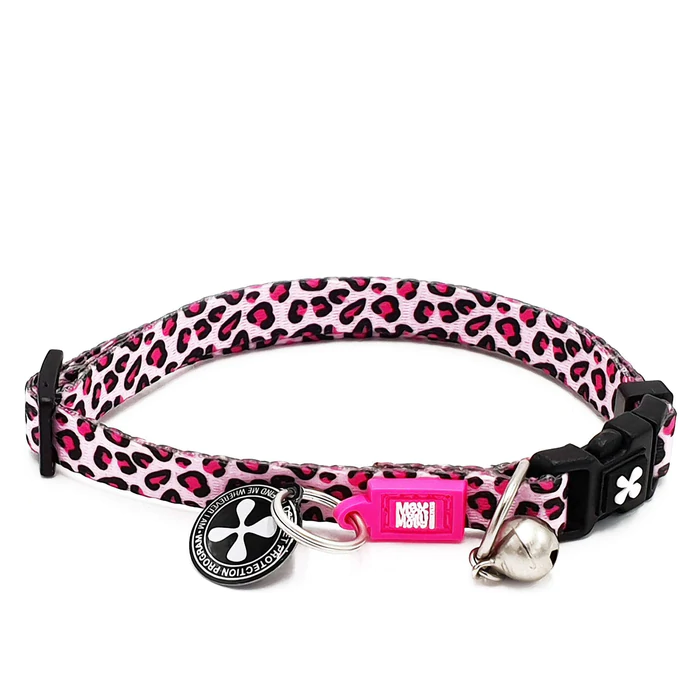 קולר לחתול בעיצוב מנומר מַקְס ומוֹלִי MAX & MOLLY - CAT COLLAR - LEOPARD PINK