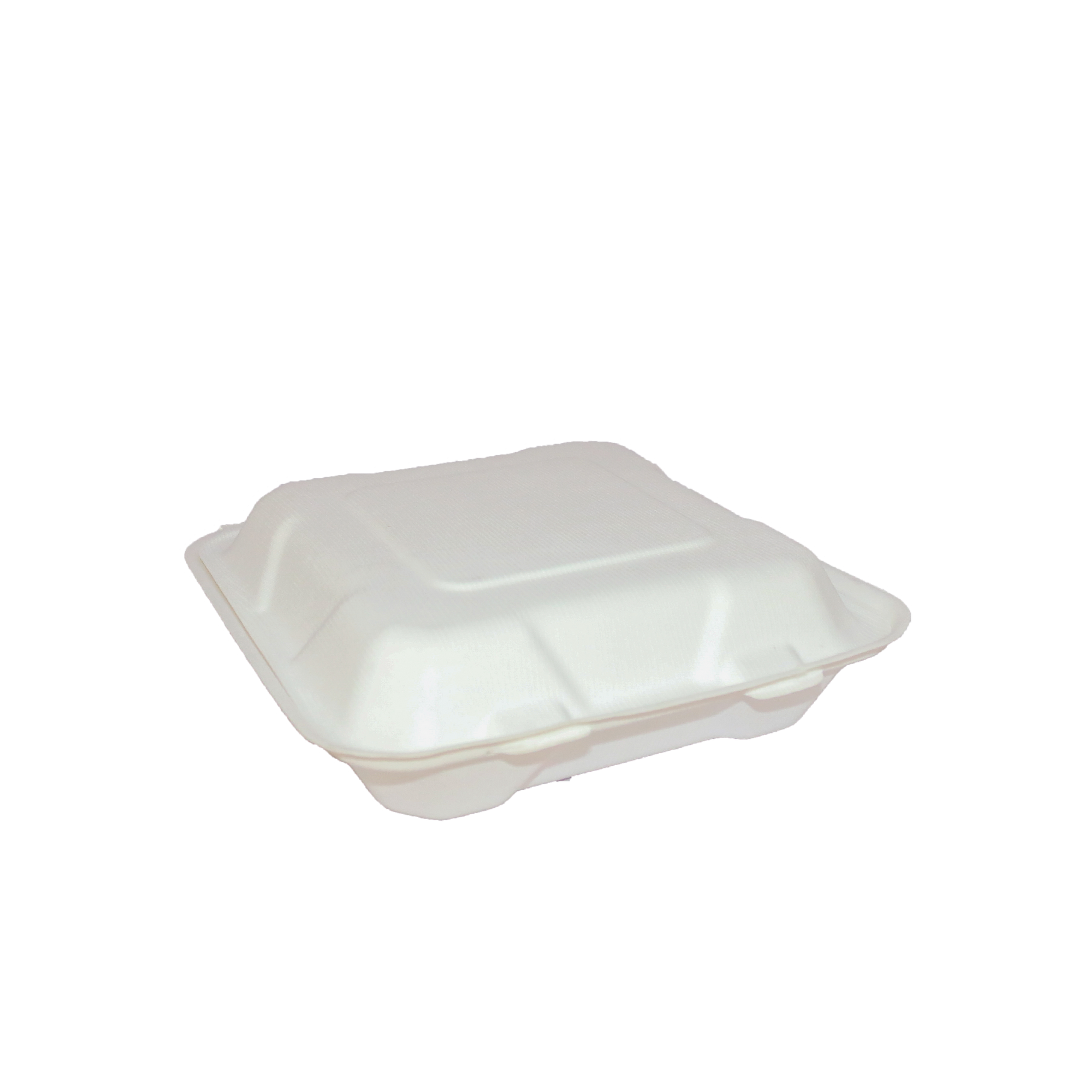 8" 1-Compartment White Bagasse Shallow Clamshell Container - 200/Case