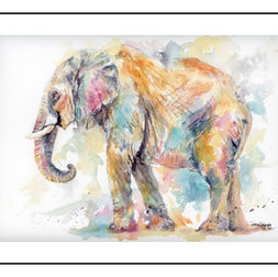 Colors of the Wild colorful elephant watercolor by Diana Vodjansky with turquoise gold rose and violet transparent washes