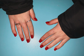 Short, squared acrylic nails