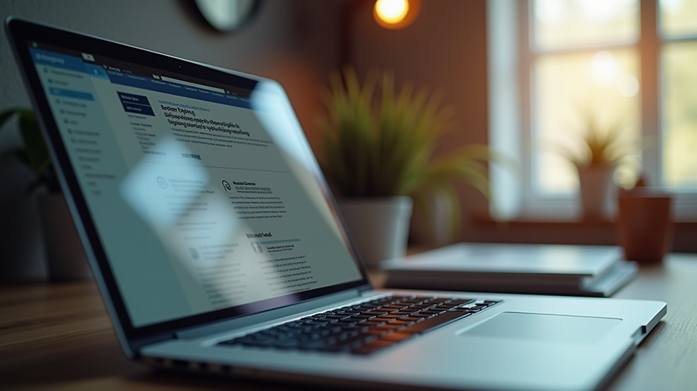 Eye-level view of a laptop on a desk with a website design on screen