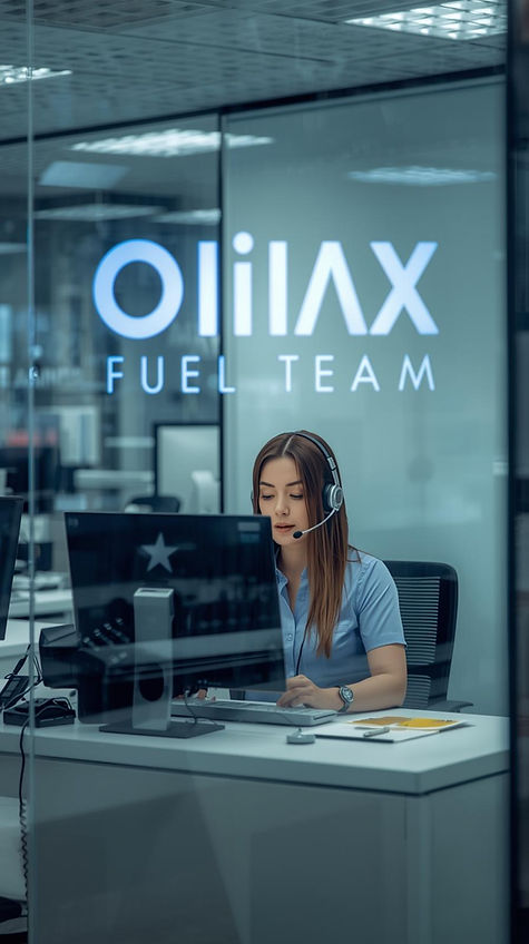 بدي صورة مكتوب عليها OIIAX FUEL TEAM وصورة لكادر يعمل في مكتب كول سنتر صورة واقعية (2).jp