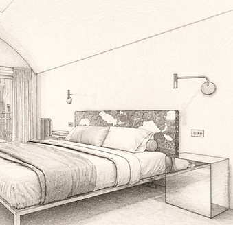 Render della camera matrimoniale di CASA SIMONA Atelier.