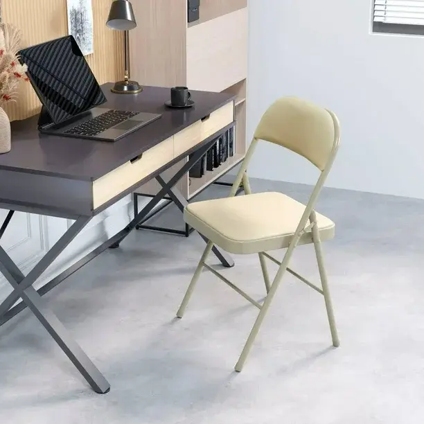 Miniatura: Silla Plegable Importada Metálica con Vinil Beige