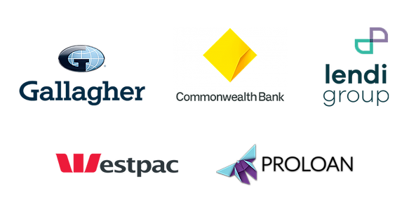 Logos of Sales Redefined's clients in the Financial Services industry: Gallagher Insurance, Commonwealth Bank, Lendi Group, Westpac, Proloan