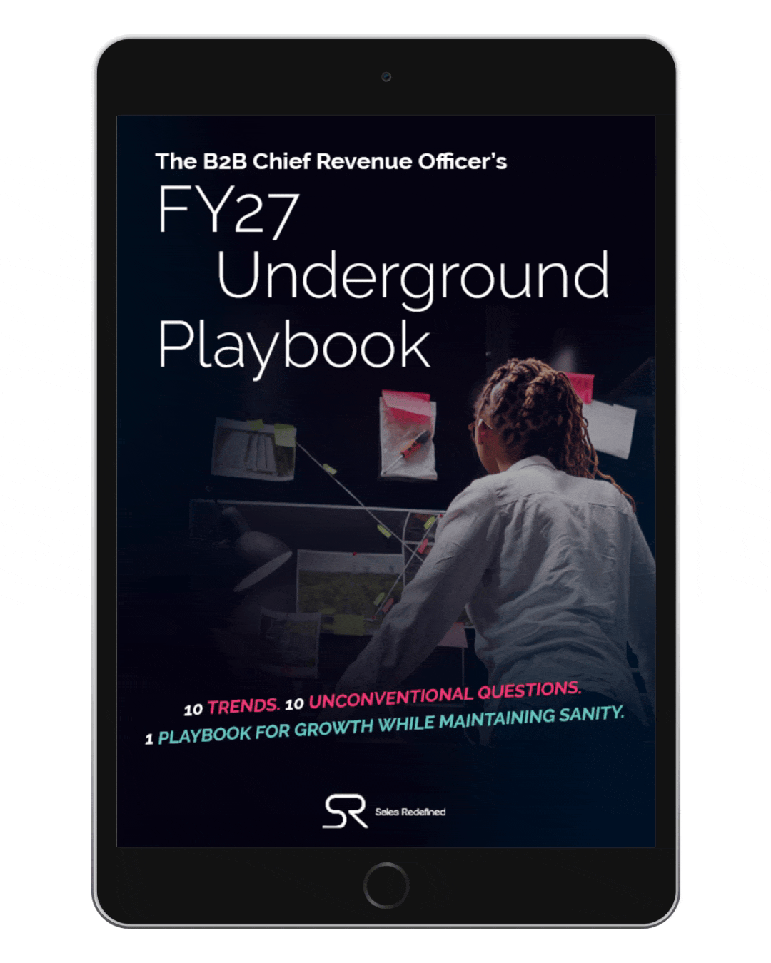 A scrolling preview of the contents of Sales Redefined's ebook: The B2B Chief Revenue Officer's FY27 Underground Playbook featuring 10 trends to leverage for revenue growth