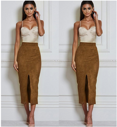 The Suedette Midi Front Slit Skit