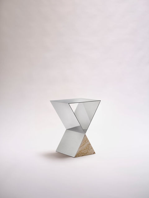 rock steady coffeetable steel structure and travertine marble