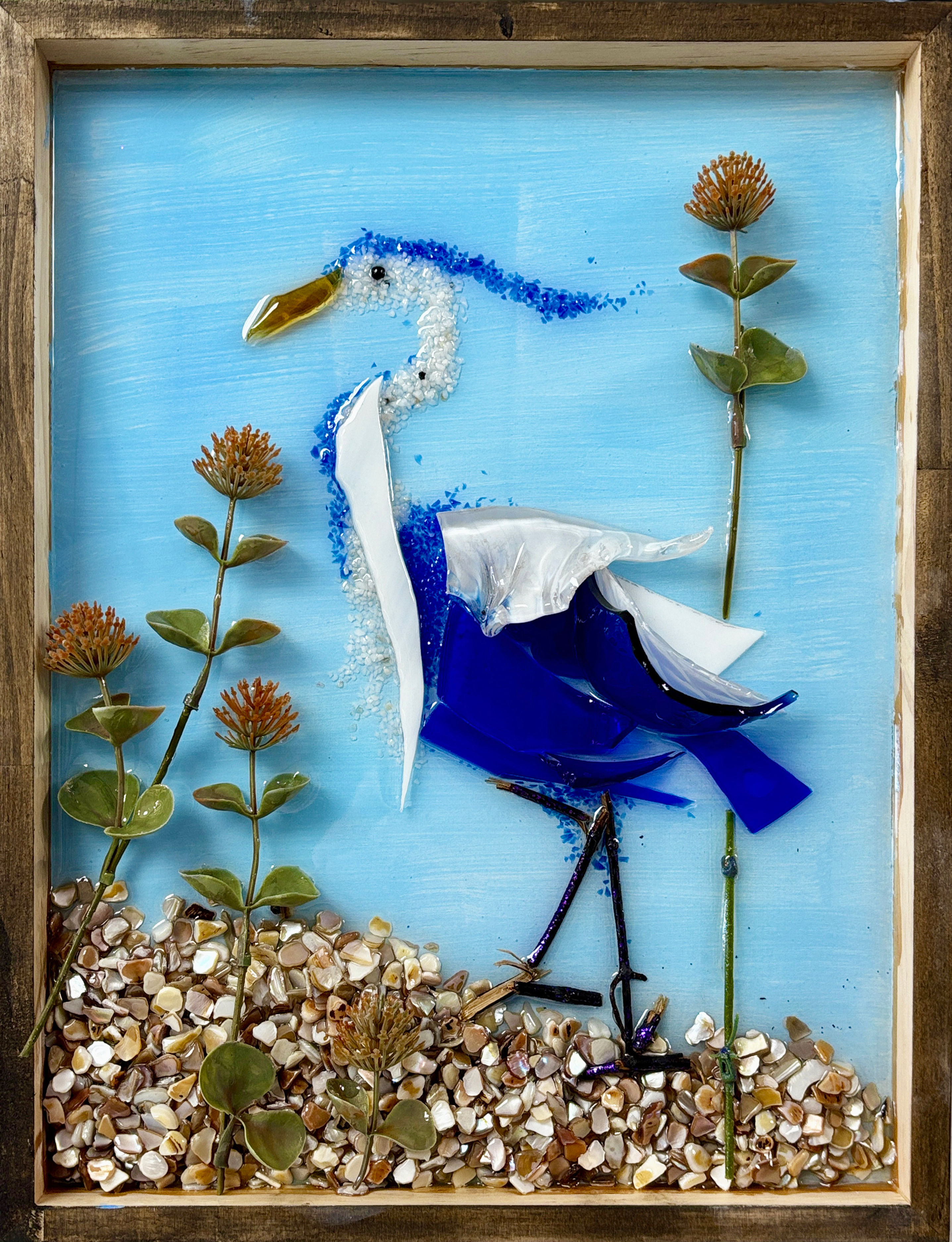 11x14 Blue Heron Glass Wall Art