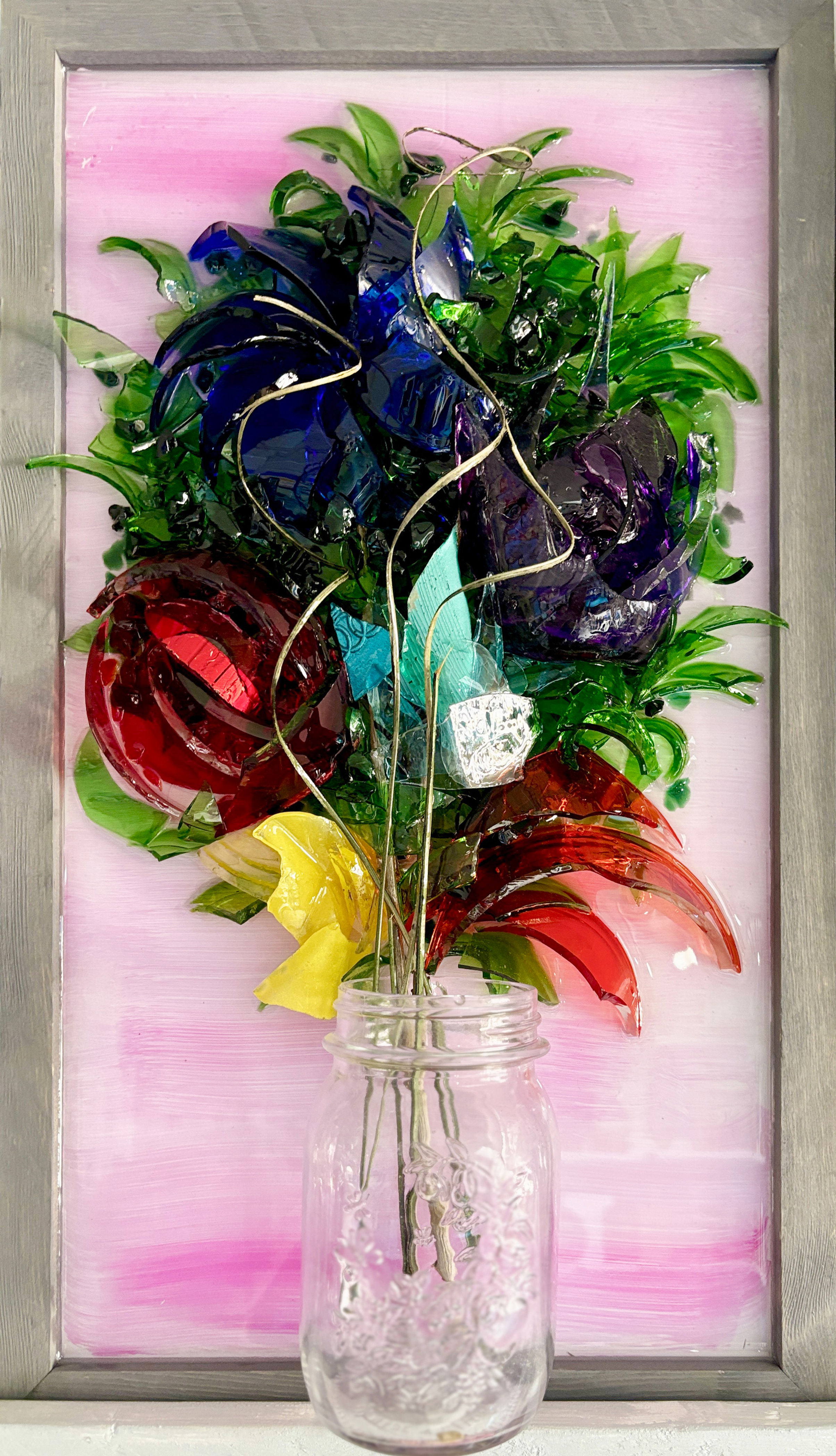 12x20 Flowers in Mason Jar Glass Wall art