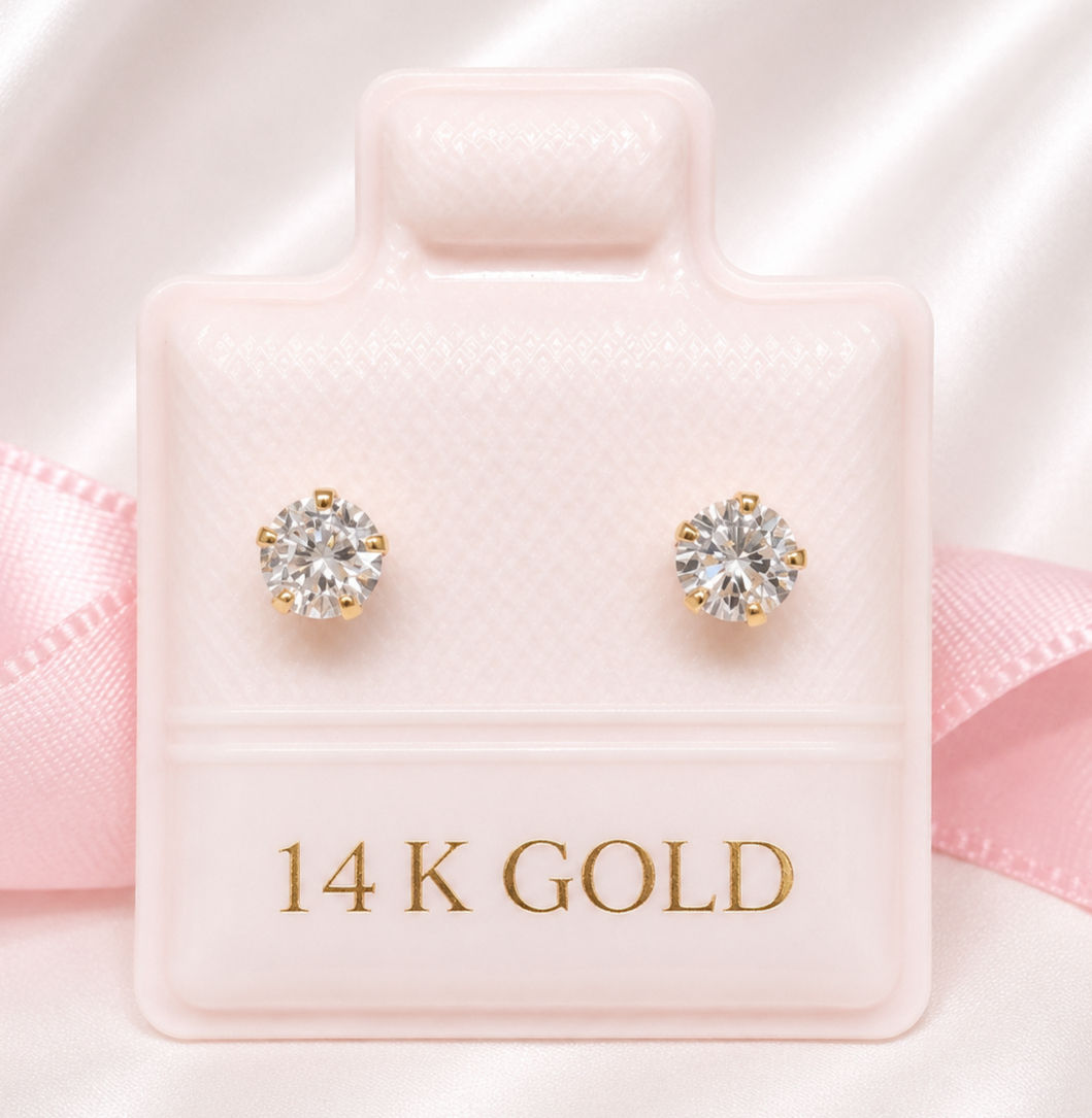 BOL1004 Broquel Oro 14k recto montadura 1 zirconia