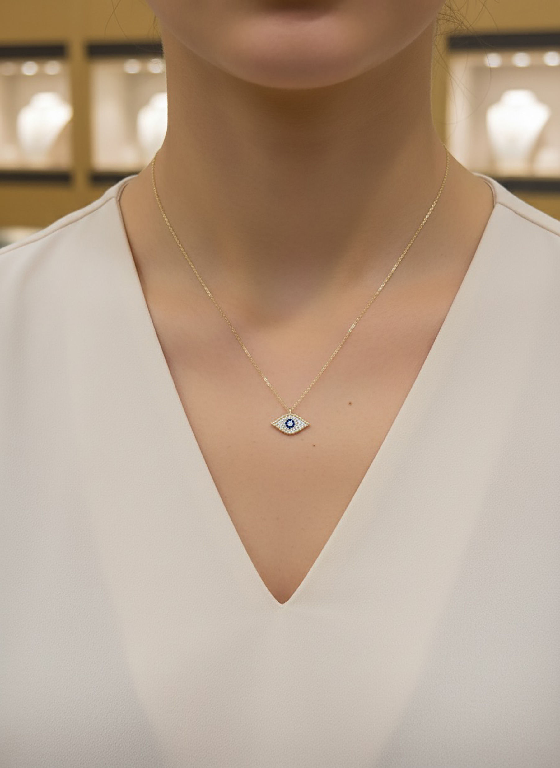 L6 Collar Ojito Oro 10K con zirconias- 1.9g - 45 cms