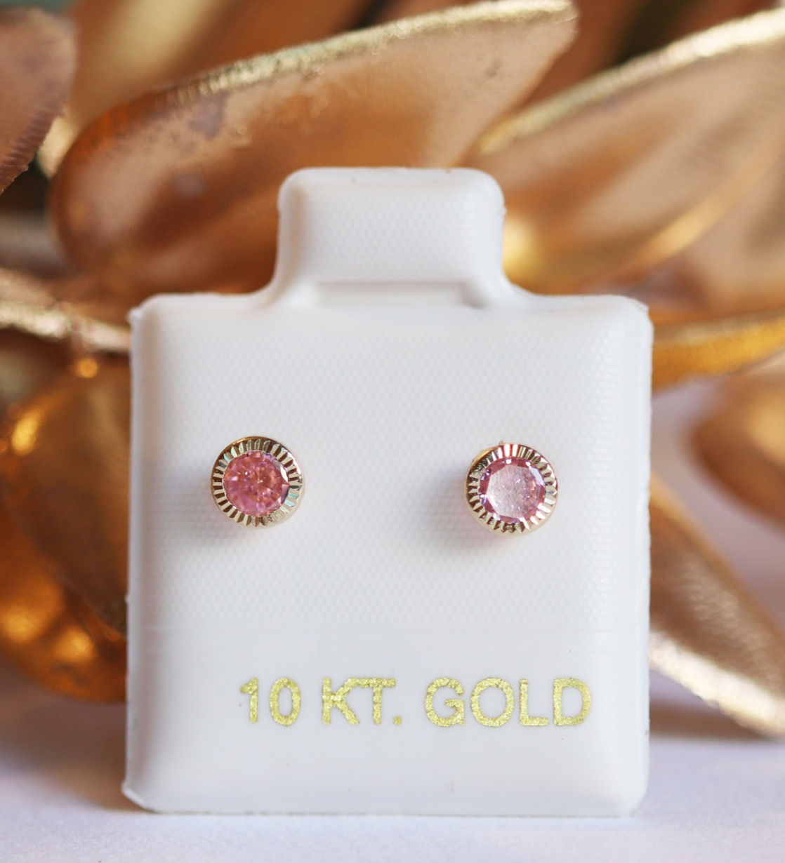 BOC13Rosa Broquel Oro 10KBisel diamantado 4mm