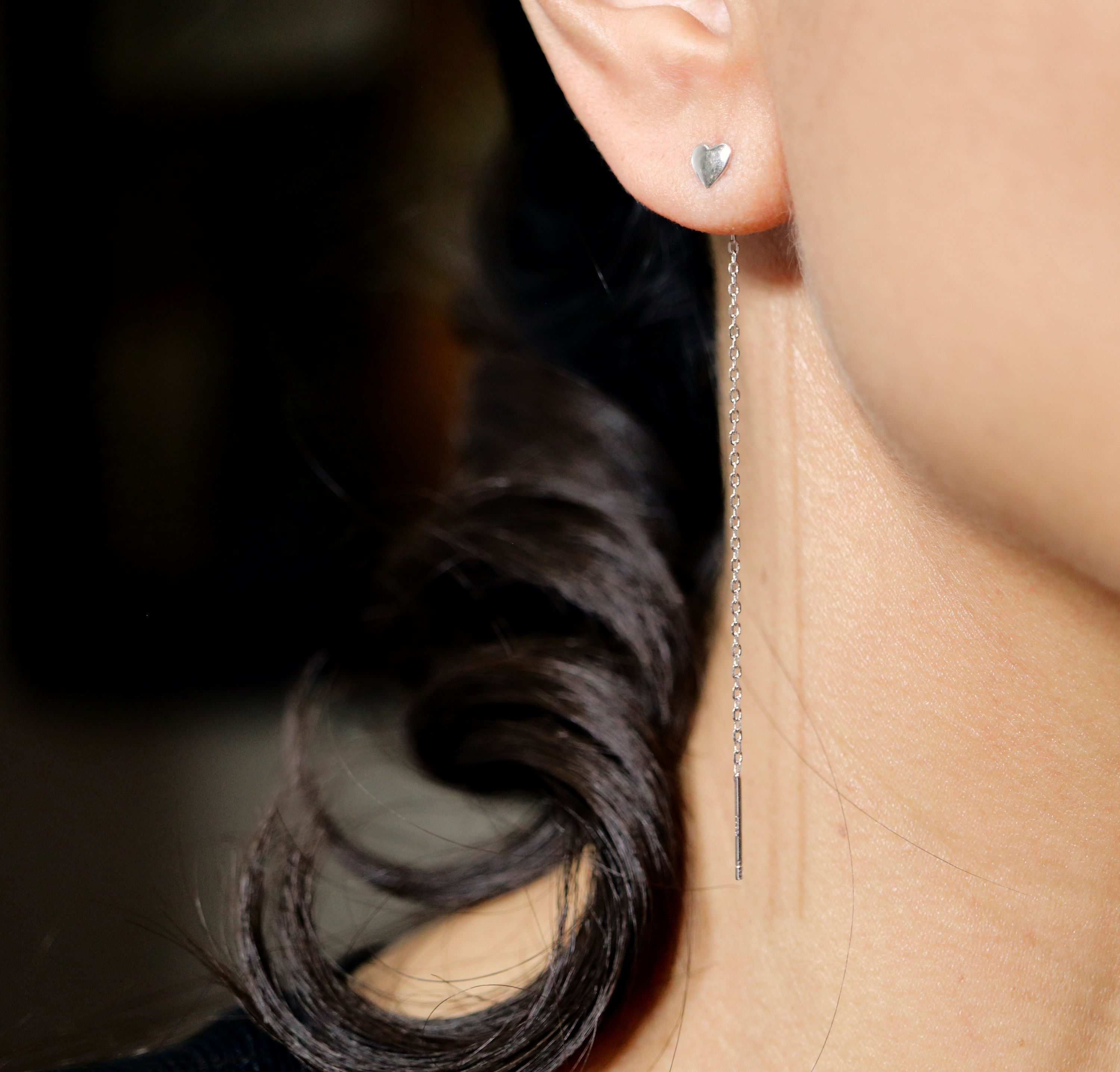 EB01020 Aretes Largos corazón Plata .925 baño Rodio