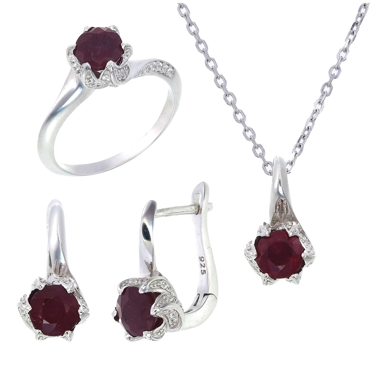 Set Plata con Rubíes y Zirconias Baño en Rodio