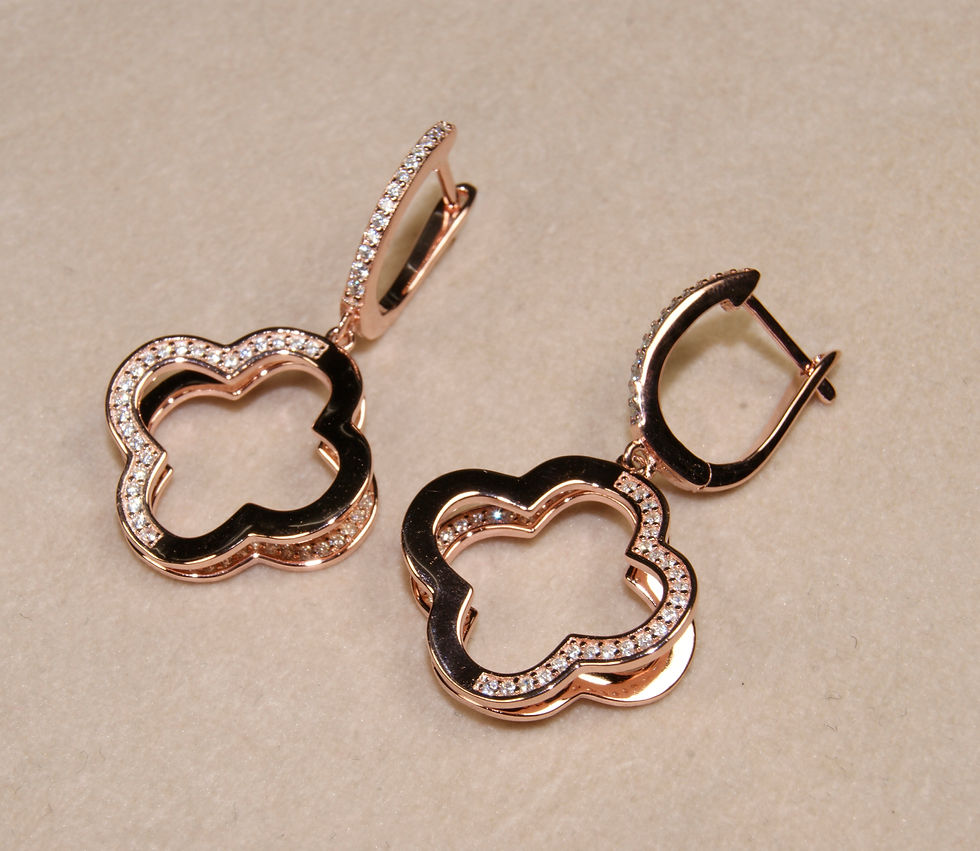 Miniatura: SE-ER83758-2 Aretes Flor Colgante - Plata .925 Baño Oro Rosa y Zirconias