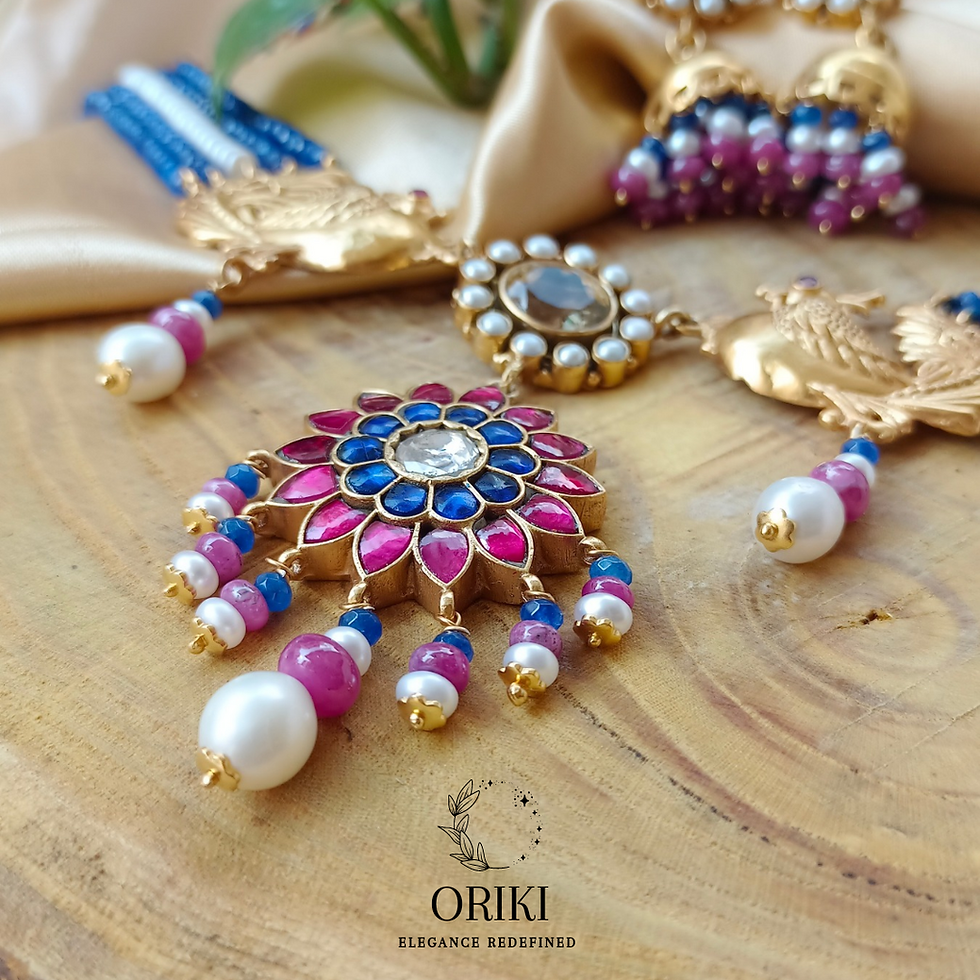 Thumbnail: Handmade gemstone jewelry featuring "Prakriti" necklace with natural citrine and freshwater pearls