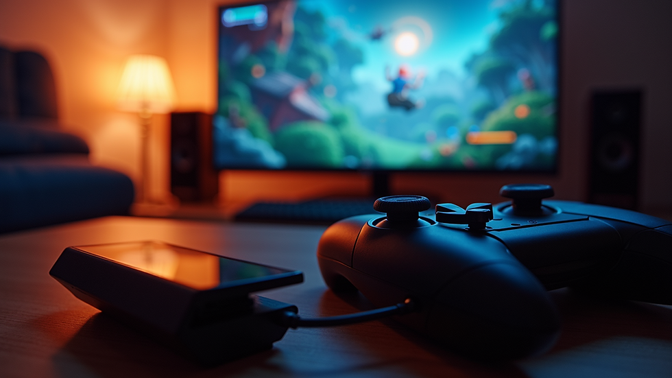 Eye-level view of a gaming console setup with a Malaysian-themed game on screen