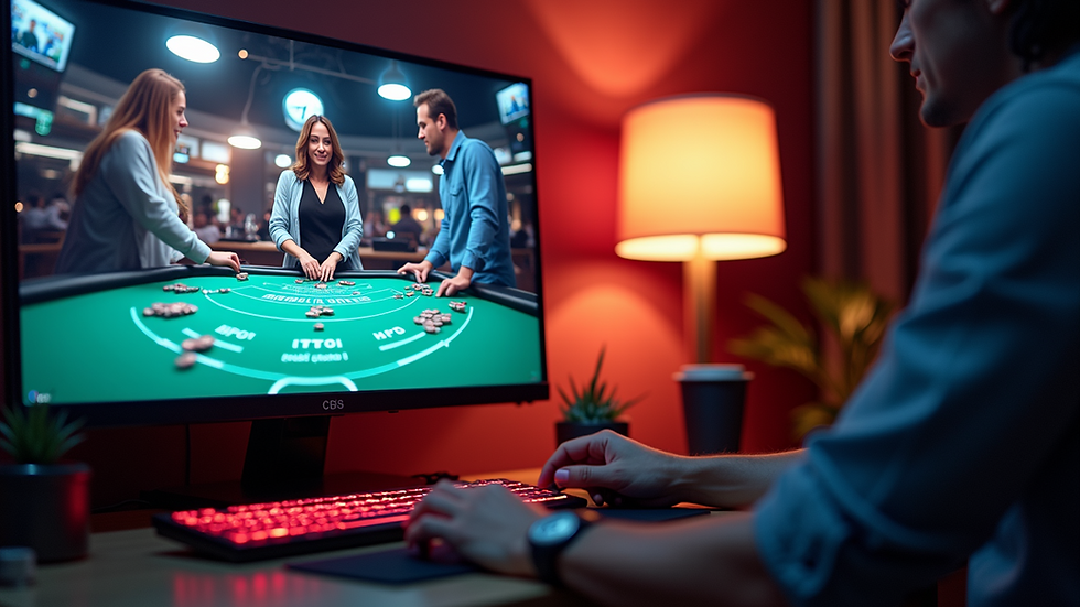 Eye-level view of a computer screen displaying interactive gaming tables