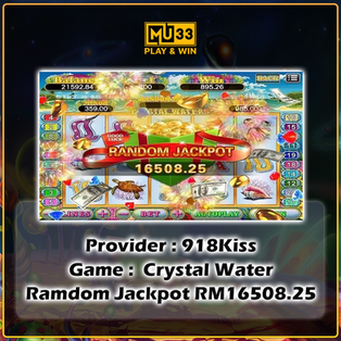 Screenshot of RM16508.25 random jackpot win from Crystal Water on 918Kiss platform