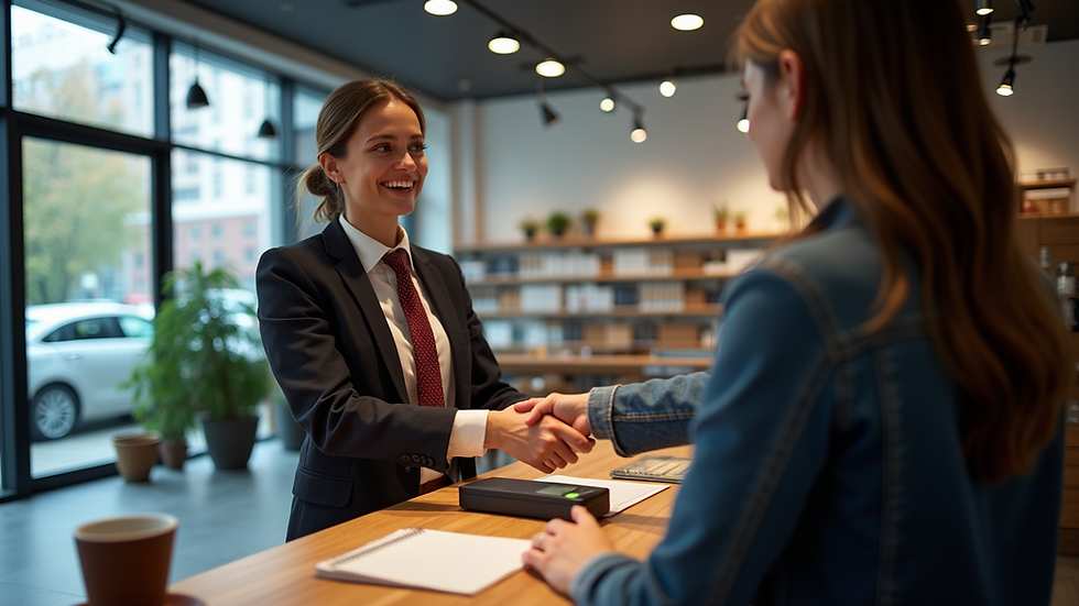 Close-up view of a kiosk agent assisting a customer