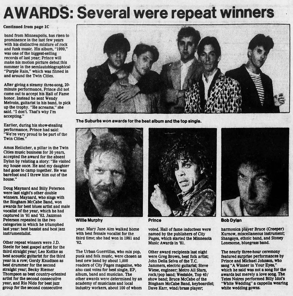 Minnesota Music Awards (May 22, 1984) – “Purple Rain” Tease + Wendy Accepts Award