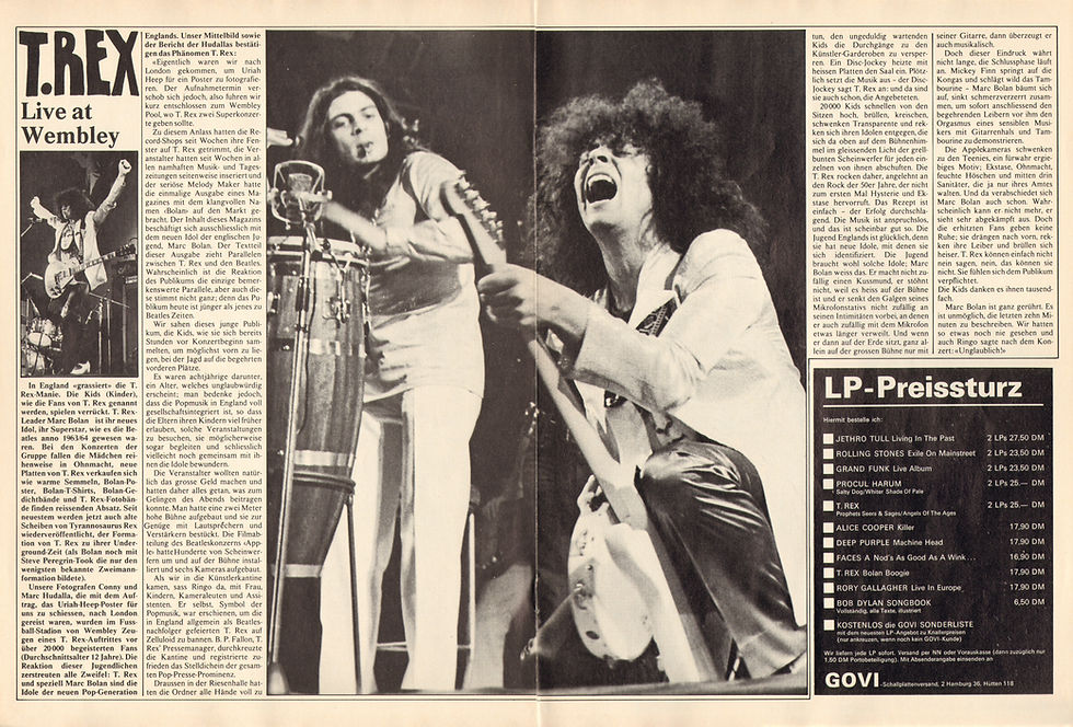 T. Rex (July 1972) “Live at Wembley” Concert Feature – POP Magazine