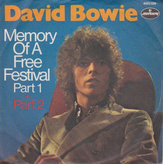 David Bowie's German release cover for "Memory of a Free Festival" Parts 1 and 2, under the Mercury label, catalogue number 6052 026.