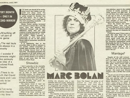 Marc Bolan (July 2, 1977) Record Mirror Column