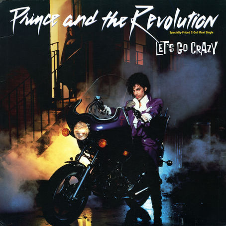 US 12" maxi‑single cover for “Let’s Go Crazy,” featuring Prince on a motorcycle in the iconic Purple Rain imagery.