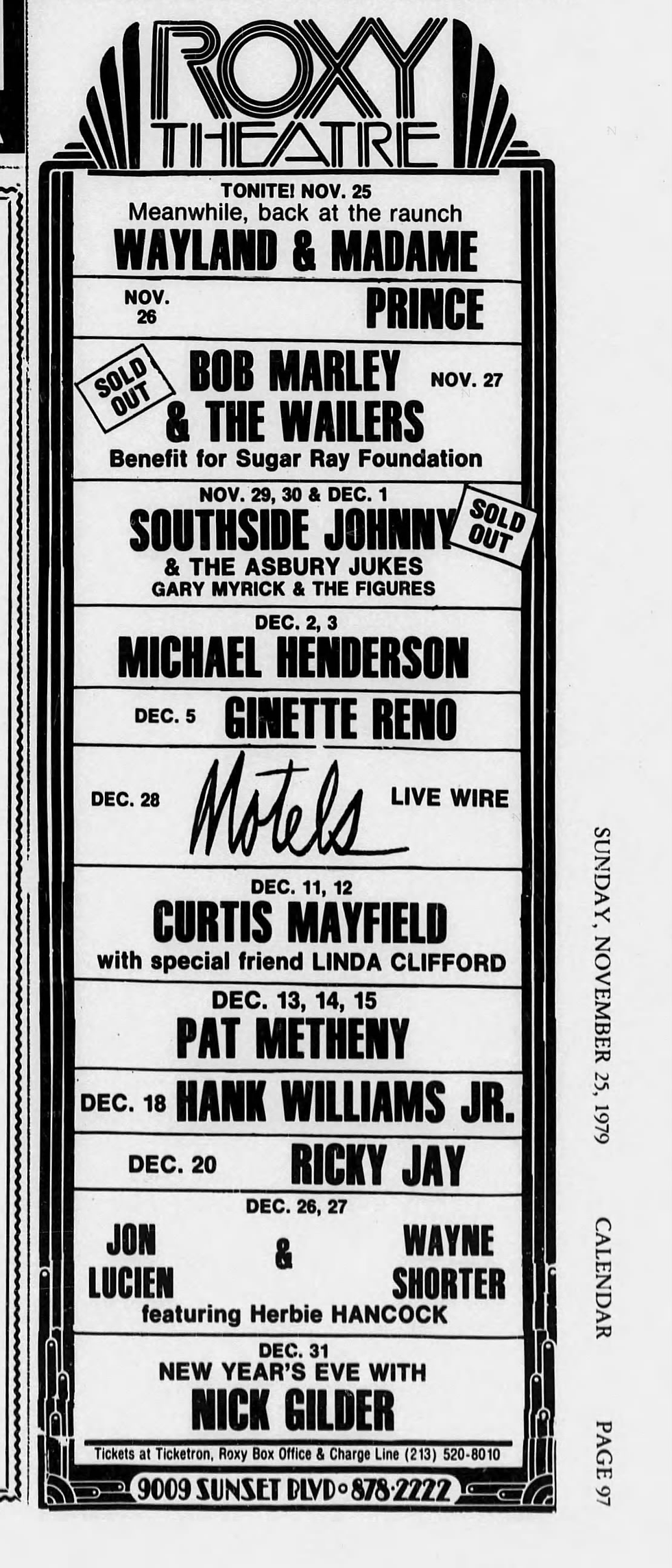 Prince (November 25, 1979) – Performing at the Roxy Theatre, Los Angeles Advert