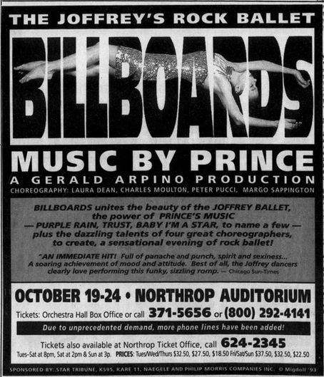 Prince (October 10, 1993) – “Billboards” Performance Advert – Star Tribune.