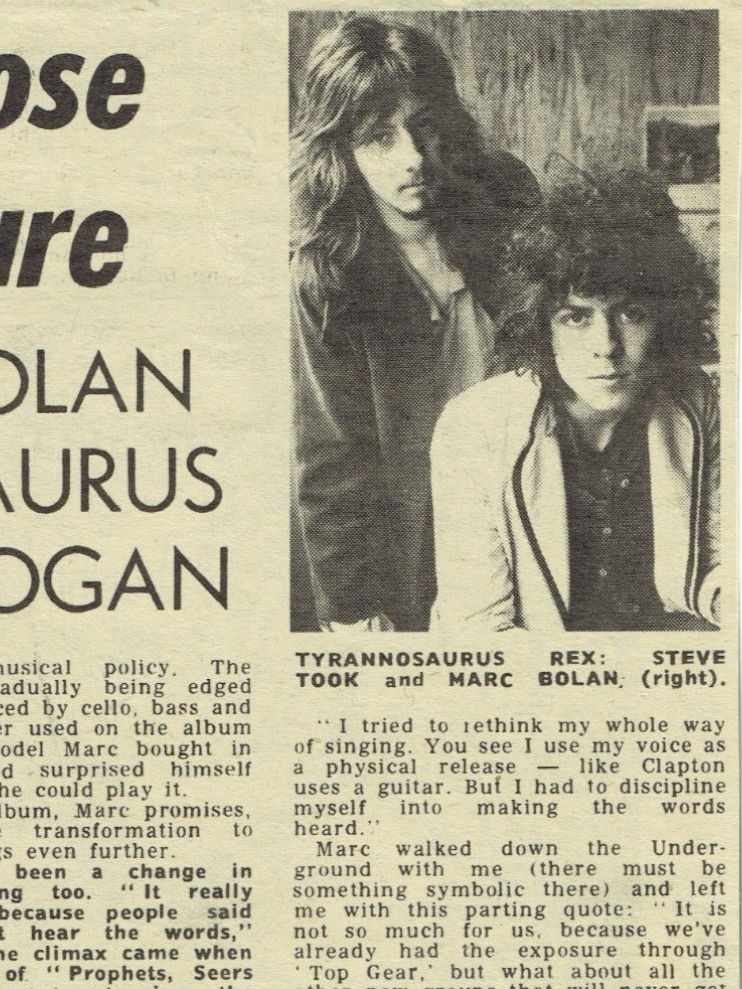 Tyrannosaurus Rex (July 26, 1969) “Underground groups are those which don’t get exposure” Feature – Music Press
